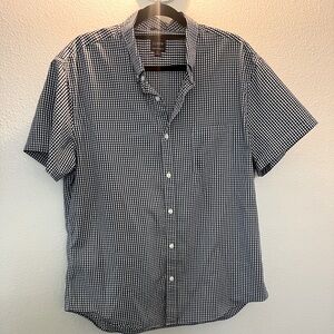 J Crew men’s navy and white gingham short sleeve button down